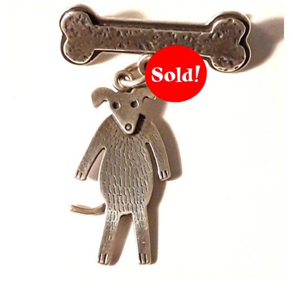 BIG IDEA Silver Dog and Bone Pin - Picture 1 of 4